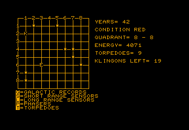 Star Trek (v6.8) game screenshot for Commodore PET